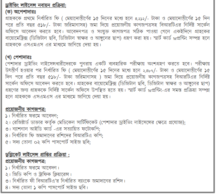 BRTA Driving Licence Bangladesh Online Application